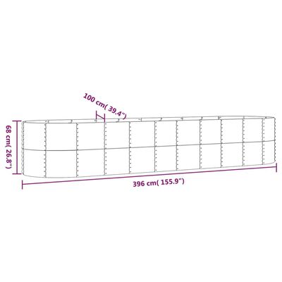 vidaXL plantekasse 396x100x68 cm pulverlakeret stål grå