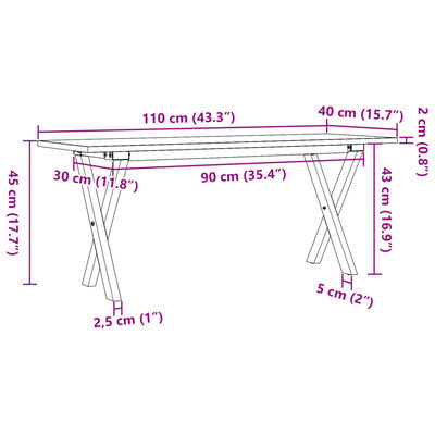 vidaXL sofabord 110x40x45 cm X-stel massivt fyrretræ og støbejern