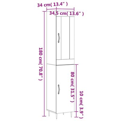 vidaXL skab 34,5x34x180 cm konstrueret træ betongrå