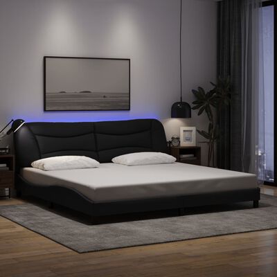 vidaXL sengeramme med LED-lys 200x200 cm stof sort