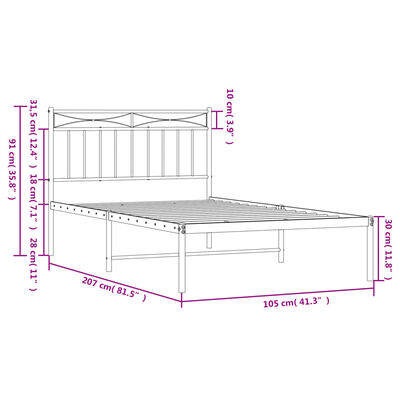 vidaXL sengeramme med sengegavl 100x200 cm metal hvid