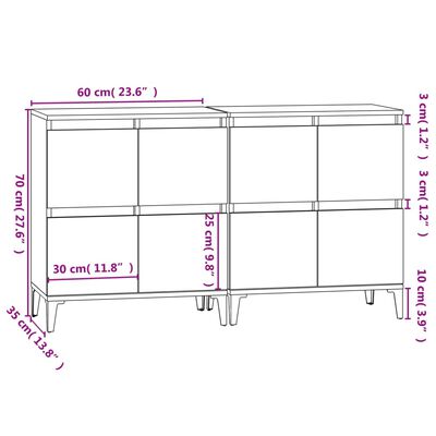 vidaXL skænke 2 stk. 60x35x70 cm konstrueret træ grå sonoma-eg