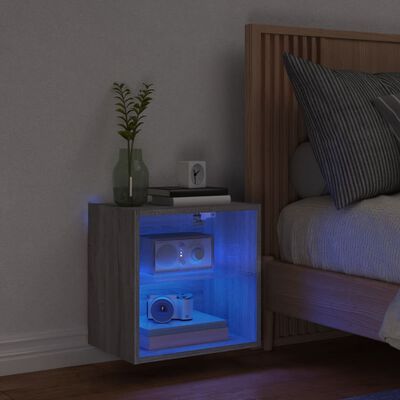 vidaXL sengebord med LED-lys væghængt grå sonoma-eg