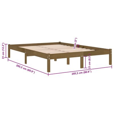 vidaXL sengeramme 200x200 cm massivt fyrretræ gyldenbrun