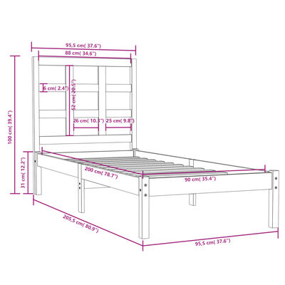 vidaXL sengeramme 90x200 cm massivt træ