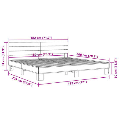 vidaXL sengestel 180x200 cm konstrueret træ og metal brun egetræ