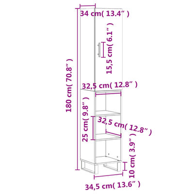 vidaXL skab 34,5x34x180 cm konstrueret træ hvid højglans