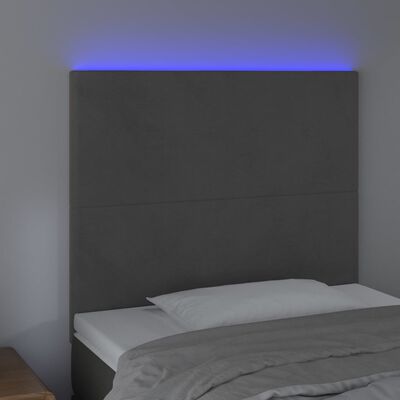 vidaXL sengegavl med LED-lys 100x5x118/128 cm fløjl mørkegrå