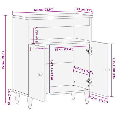 vidaXL skab 60x33x75 cm massivt mangotræ