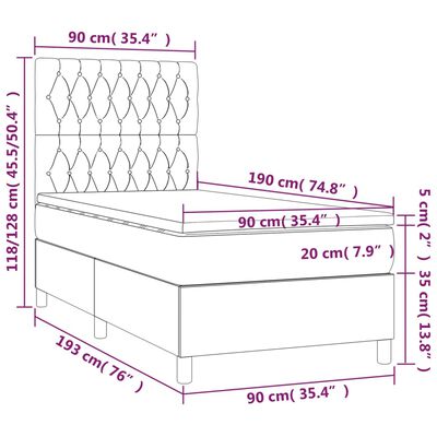 vidaXL kontinentalseng med madras 90x190 cm fløjl mørkegrøn