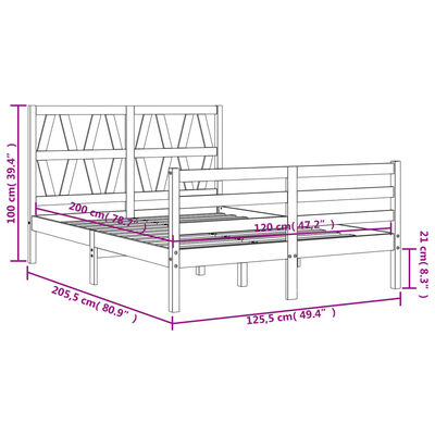 vidaXL sengeramme med sengegavl 120x200 cm massivt træ sort