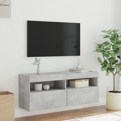 vidaXL væghængt tv-bord med LED-lys 100x30x40 cm betongrå