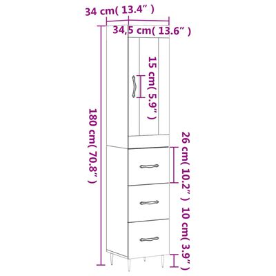 vidaXL skab 34,5x34x180 cm konstrueret træ brun egetræsfarve