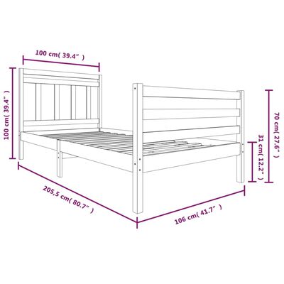 vidaXL sengeramme 100x200 cm massivt træ sort