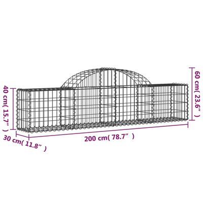 vidaXL buede gabionkurve 11 stk. 200x30x40/60 cm galvaniseret jern