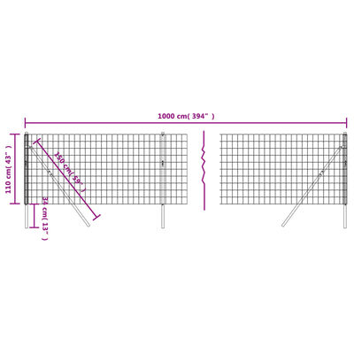 vidaXL trådhegn 1,1x10 m galvaniseret stål antracitgrå