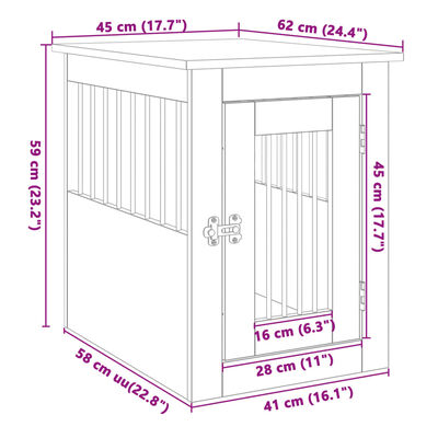 vidaXL hundebur 45x62x59 cm konstrueret træ sonoma-eg