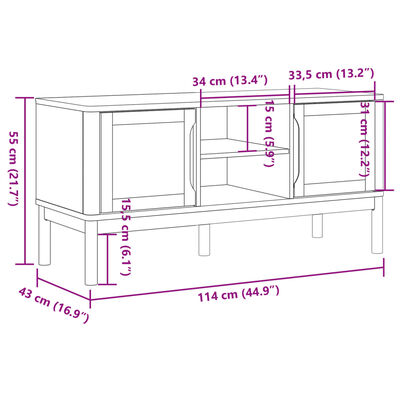 vidaXL tv-bord FLORO 114x43x55 cm massivt fyrretræ hvid