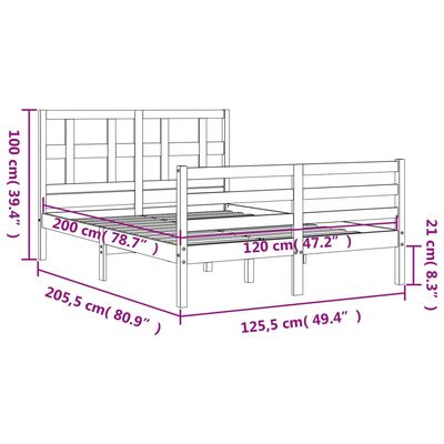 vidaXL sengeramme med sengegavl 120x200 cm massivt træ hvid