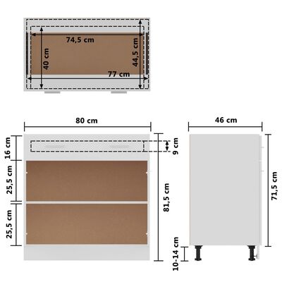 vidaXL underskab med skuffe 80x46x81,5 cm konstrueret træ hvid