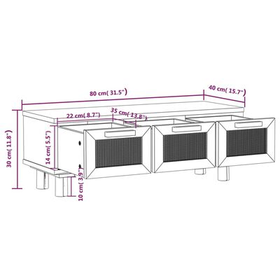 vidaXL sofabord 80x40x30 cm konstrueret træ og massivt fyrretræ hvid