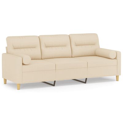 vidaXL 3-personers sofa med pyntepuder 180 cm stof cremefarvet