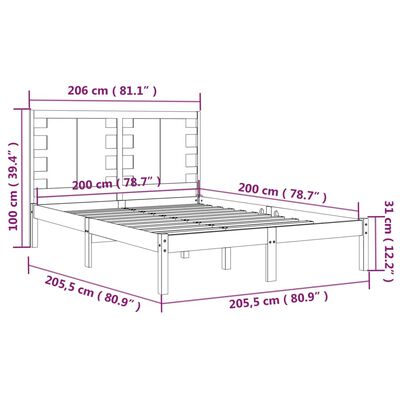 vidaXL sengeramme 200x200 cm massivt fyrretræ sort