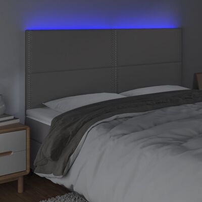 vidaXL sengegavl med LED-lys 200x5x118/128 cm kunstlæder grå