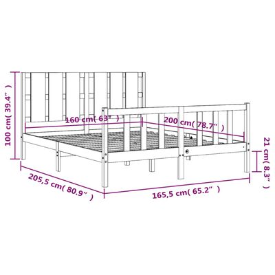 vidaXL sengeramme med sengegavl 160x200 cm massivt træ