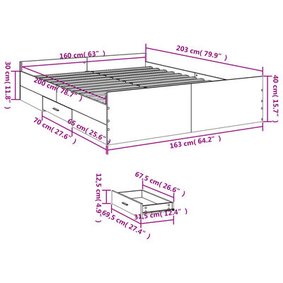 vidaXL sengeramme med skuffer 160x200 cm konstrueret træ sonoma-eg