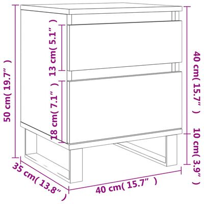 vidaXL sengeborde 2 stk. 40x35x50 cm konstrueret træ grå sonoma-eg