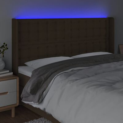 vidaXL sengegavl med LED-lys 163x16x118/128 cm stof mørkebrun