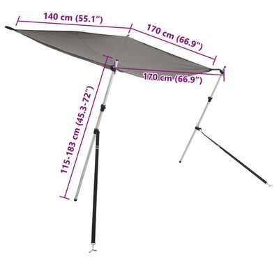 vidaXL solsejl til båd 170x170x(115-183) cm forlængerdel antracitgrå