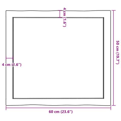 vidaXL bordplade 60x50x(2-4) cm naturlig kant behandlet træ mørkebrun