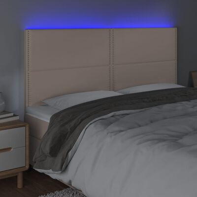 vidaXL sengegavl med LED-lys 160x5x118/128 cm kunstlæder cappuccino