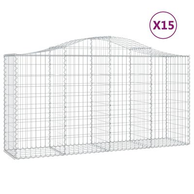 vidaXL buede gabionkurve 15 stk. 200x50x100/120 cm galvaniseret jern