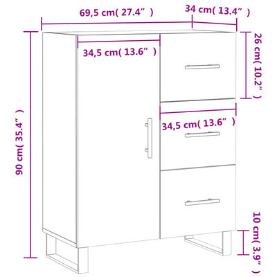 vidaXL skænk 69,5x34x90 cm konstrueret træ sonoma-eg