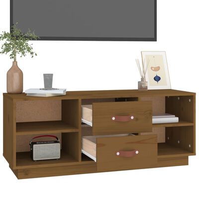 vidaXL tv-bord 100x34x40 cm massivt fyrretræ gyldenbrun