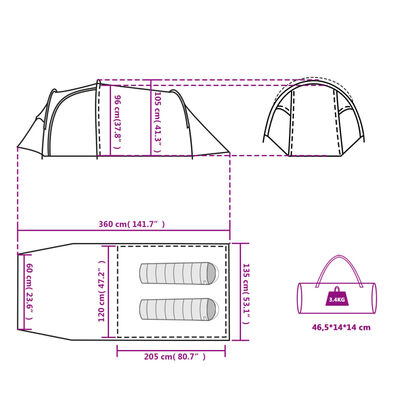 vidaXL 4-personers telt 360x140x105 cm 185T taft grøn