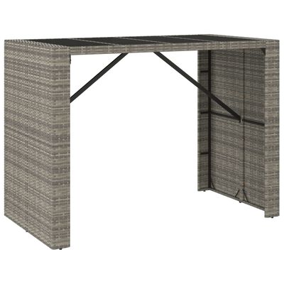 vidaXL barbord med glasplade 145x80x110 cm polyrattan grå