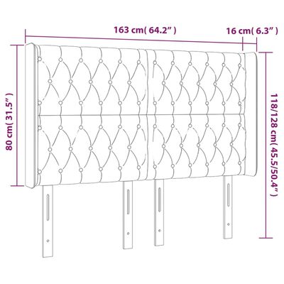 vidaXL sengegavl med LED-lys 163x16x118/128 cm stof gråbrun