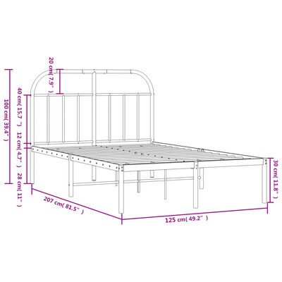 vidaXL sengeramme med sengegavl 120x200 cm metal hvid