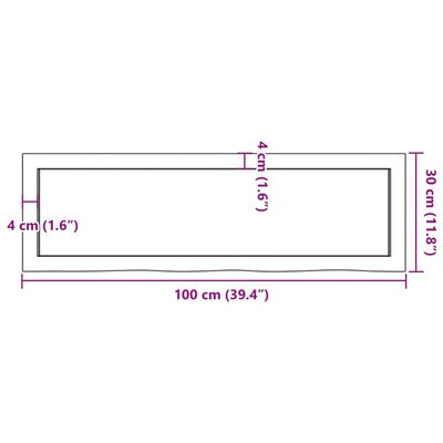 vidaXL væghylde 100x30x(2-6) cm ubehandlet massivt egetræ