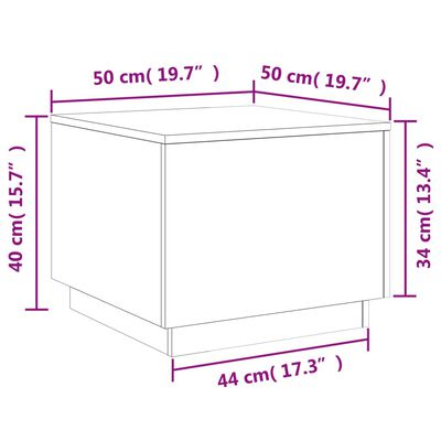 vidaXL sofabord med LED-lys 50x50x40 cm brun egetræ