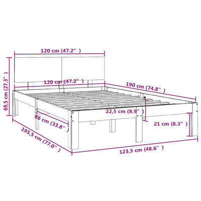 vidaXL sengeramme 120x190 cm Small Double massivt træ gyldenbrun