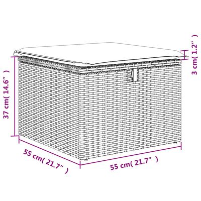 vidaXL haveskammel med hynde 55x55x37 cm polyrattan brun