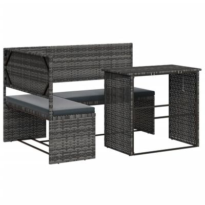 vidaXL havesofa med bord og hynder L-formet polyrattan grå