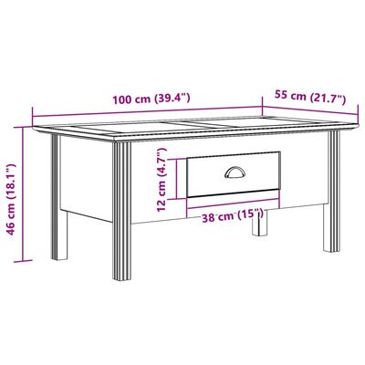 vidaXL sofabord BODO 100x55x46 cm massivt fyrretræ hvid