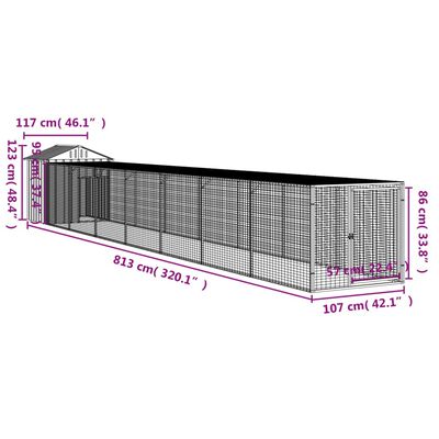 vidaXL hønsehus med løbegård 117x813x123 cm galvaniseret stål antracit