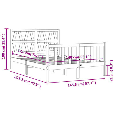 vidaXL sengeramme med sengegavl 140x200 cm massivt træ sort